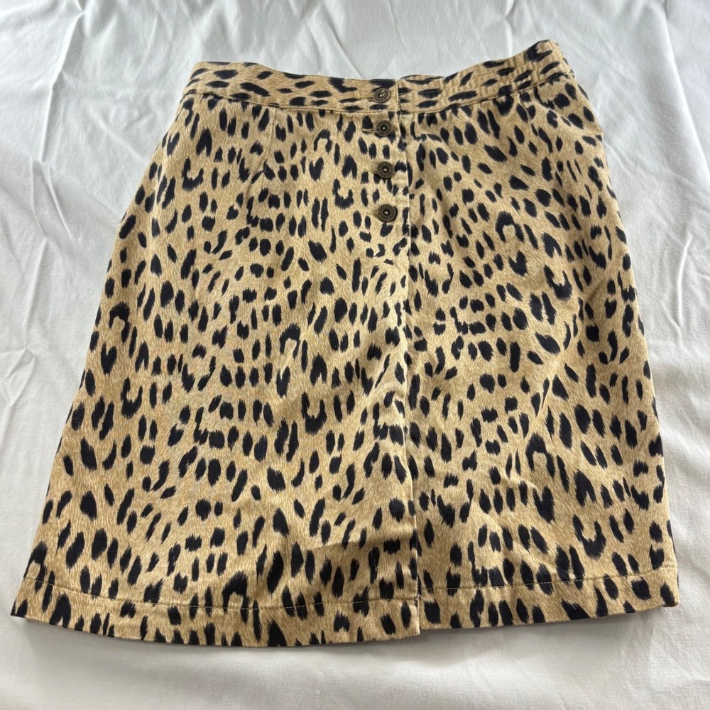 Liz‎ Claiborne LizGolf Leopard Print Cotton Button Front Skirt Womens 12